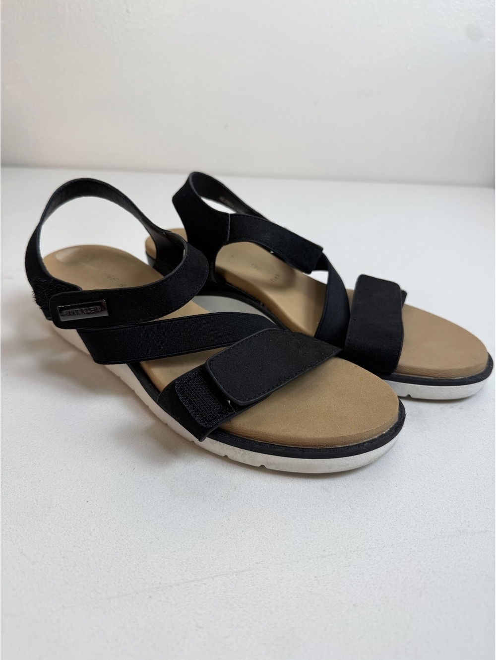 Anne Klein Black Open Toe Sandals Velcro Strap Size 9 iFlex Comfort Shoes